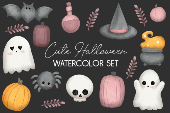 Cute Halloween Watercolor Set Cute Halloween Watercolor Set