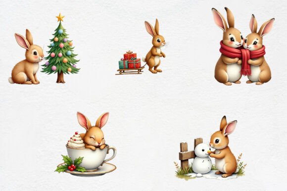 Christmas Bunny Garden Cliparts Bundle