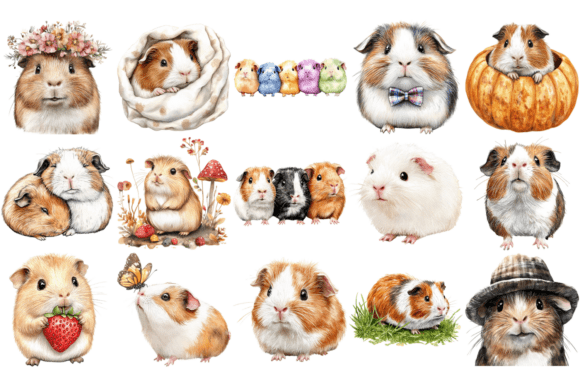 Guinea Pig Watercolor Cliparts