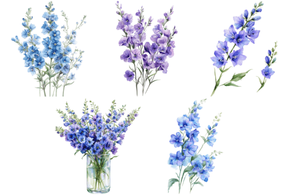 Larkspur Flower Watercolor Cliparts