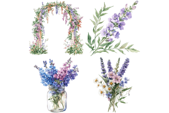 Larkspur Flower Watercolor Cliparts