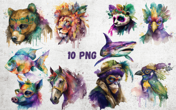 Mardi Gras Animal Cliparts Bundle