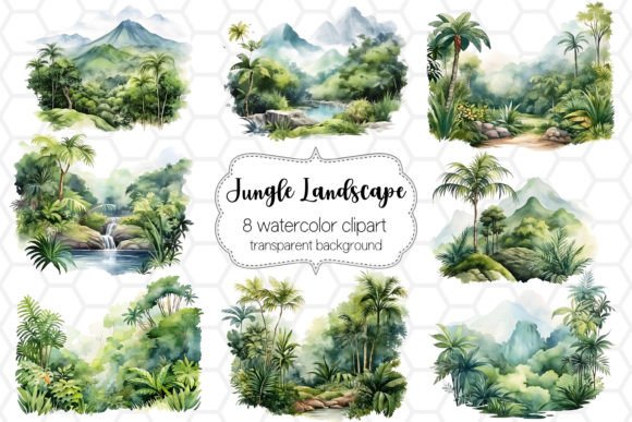 Watercolor Jungle Landscape Cliparts PNG