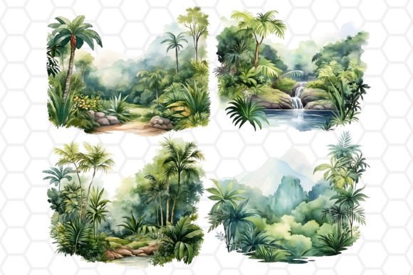 Watercolor Jungle Landscape Cliparts PNG