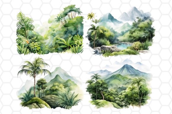 Watercolor Jungle Landscape Cliparts PNG