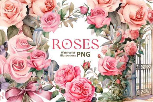 Watercolor Vintage Roses Cliparts