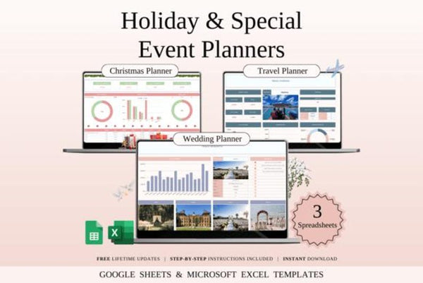 excel travel planner, excel wedding planner, excel christmas planner, excel template planner, excel planner bundle, excel planner tracker